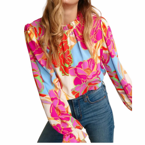 Haptics Colorful Floral Mock Neck Blouse Size 1X